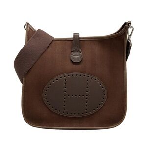 Authentic HERMES EVELYNE II PM Havana brown toile chevron leather crossbody bag